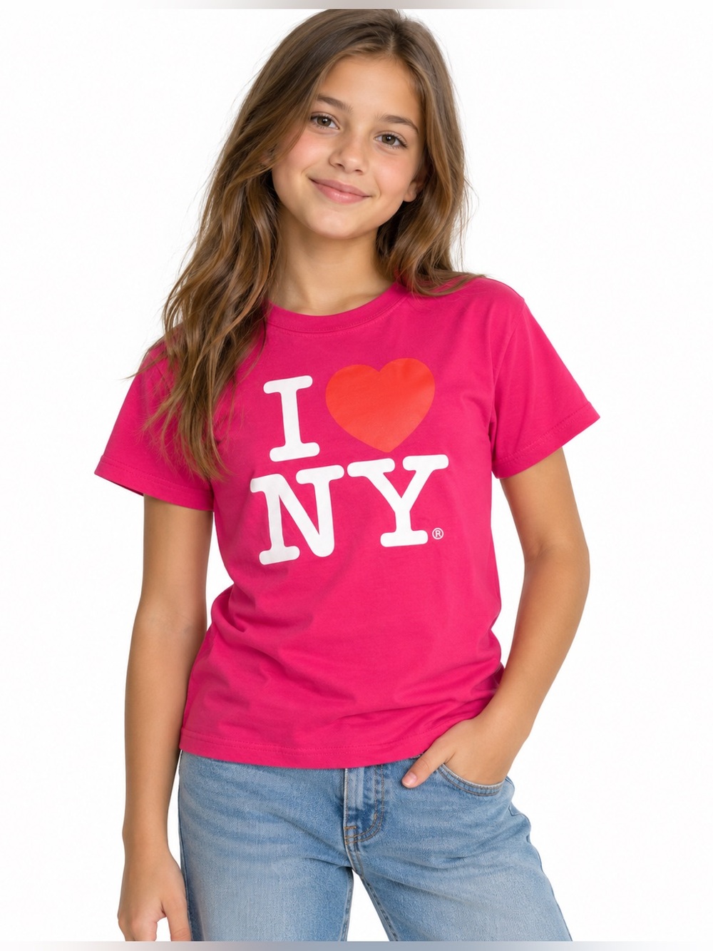 I Love NY Official Girls Pink Graphic T-Shirt Size 10/12 - Fits smaller. 8/9